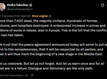 “Let Us Celebrate. But Let Us Not Forget. And Let Us Learn Once And For All That War Is A Failure”—Spaniard President  Pedro Sánchez States Over U.S And Iran Mou